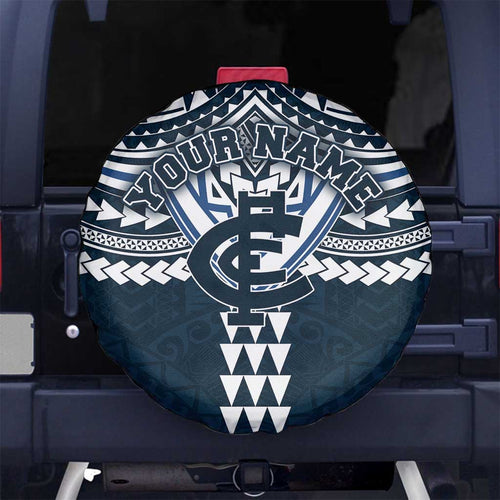 Personalized Carlton Blues Spare Tire Cover Polynesian Tribal Pattern Heritage Football