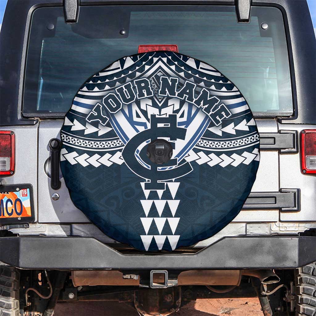 Personalized Carlton Blues Spare Tire Cover Polynesian Tribal Pattern Heritage Football