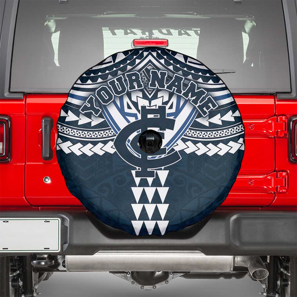 Personalized Carlton Blues Spare Tire Cover Polynesian Tribal Pattern Heritage Football