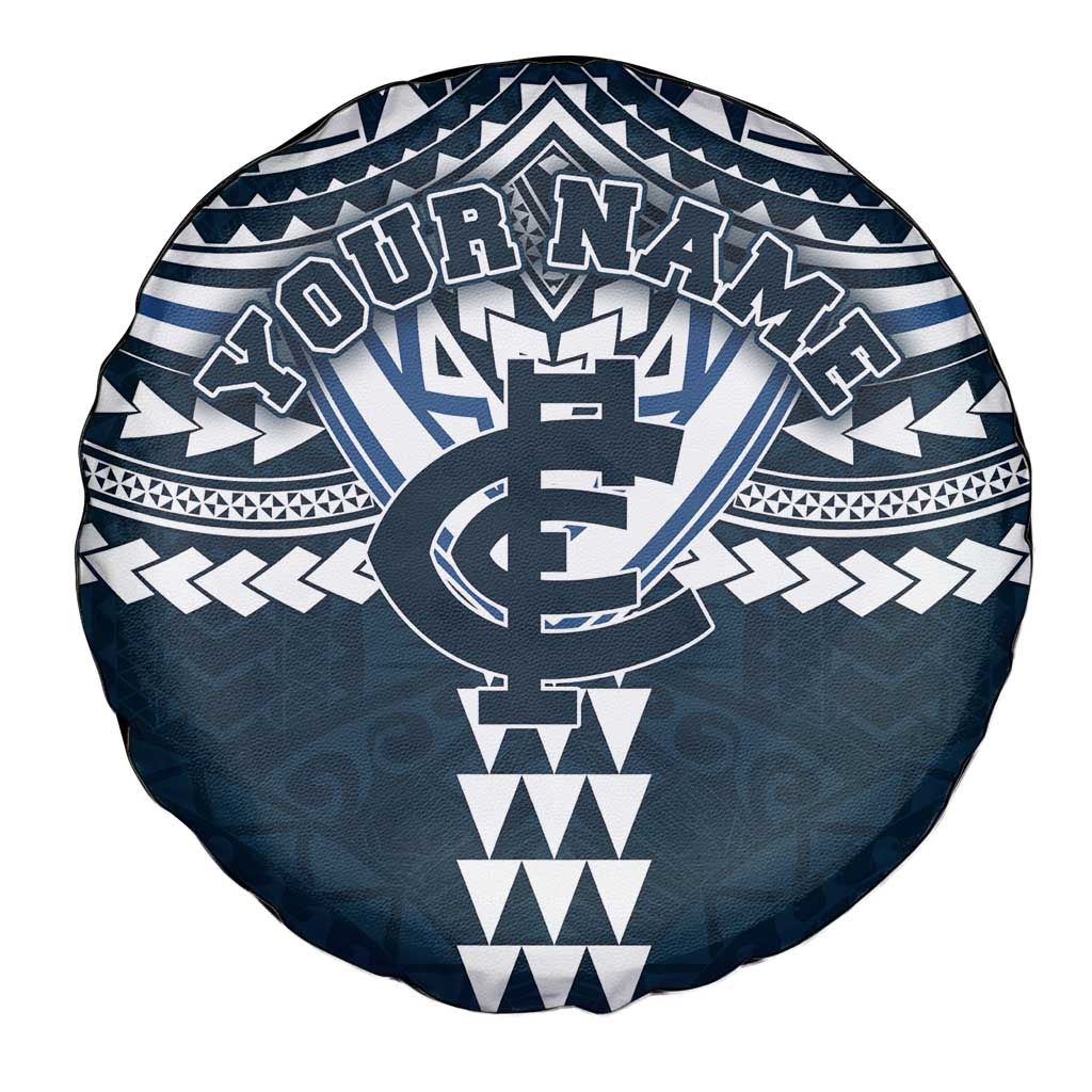 Personalized Carlton Blues Spare Tire Cover Polynesian Tribal Pattern Heritage Football