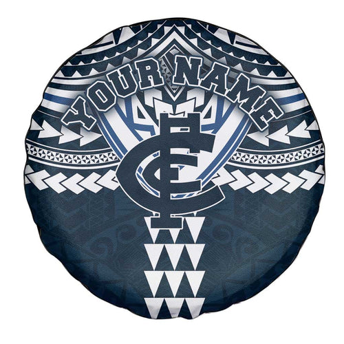 Personalized Carlton Blues Spare Tire Cover Polynesian Tribal Pattern Heritage Football