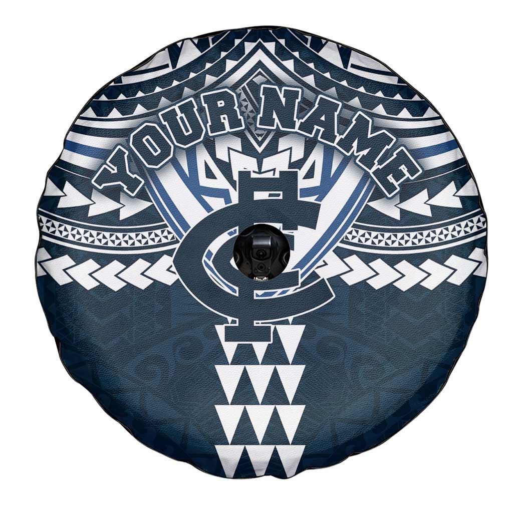 Personalized Carlton Blues Spare Tire Cover Polynesian Tribal Pattern Heritage Football