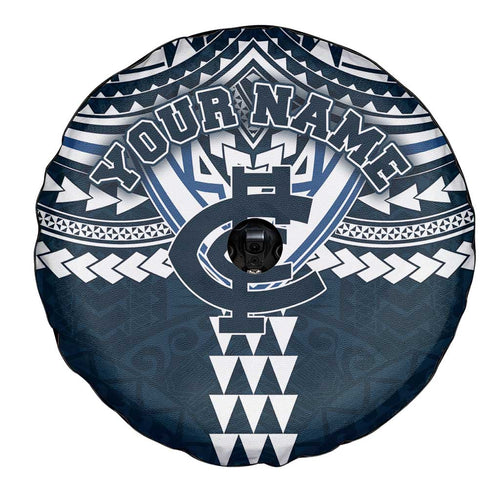 Personalized Carlton Blues Spare Tire Cover Polynesian Tribal Pattern Heritage Football