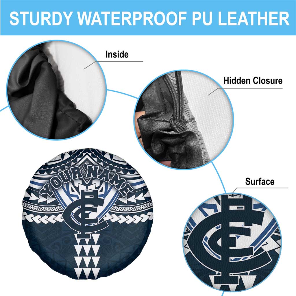 Personalized Carlton Blues Spare Tire Cover Polynesian Tribal Pattern Heritage Football