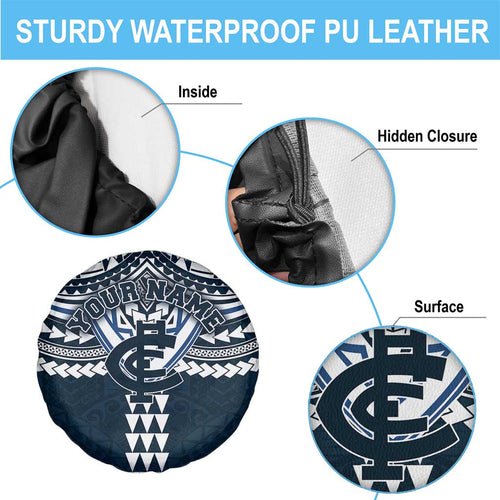 Personalized Carlton Blues Spare Tire Cover Polynesian Tribal Pattern Heritage Football