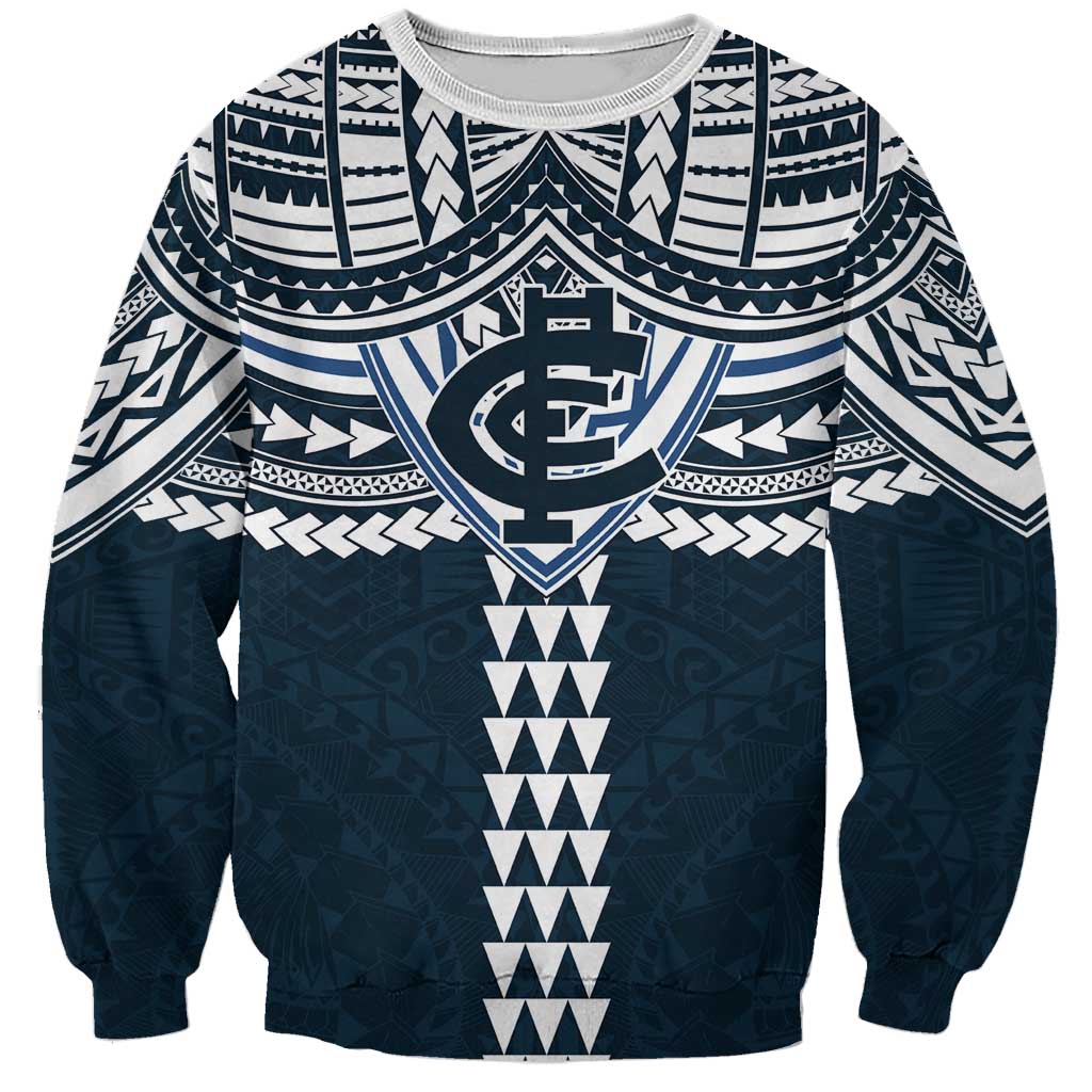 Personalized Carlton Blues Sweatshirt Polynesian Tribal Pattern Heritage Football