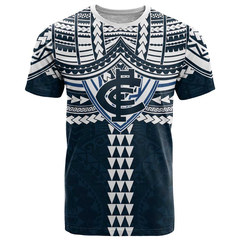 Personalized Carlton Blues T Shirt Polynesian Tribal Pattern Heritage Football