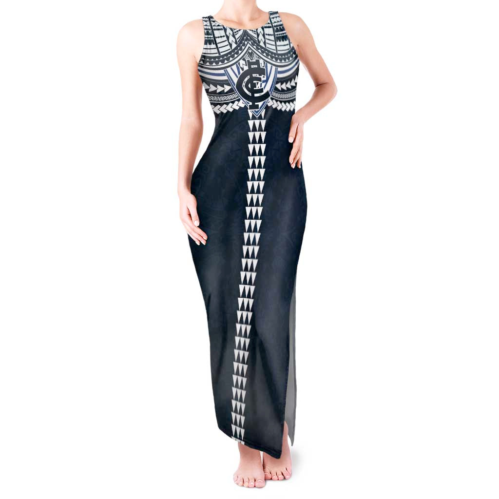 Personalized Carlton Blues Tank Maxi Dress Polynesian Tribal Pattern Heritage Football