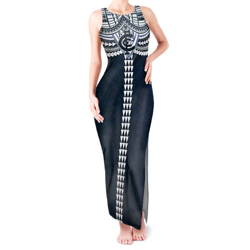 Personalized Carlton Blues Tank Maxi Dress Polynesian Tribal Pattern Heritage Football