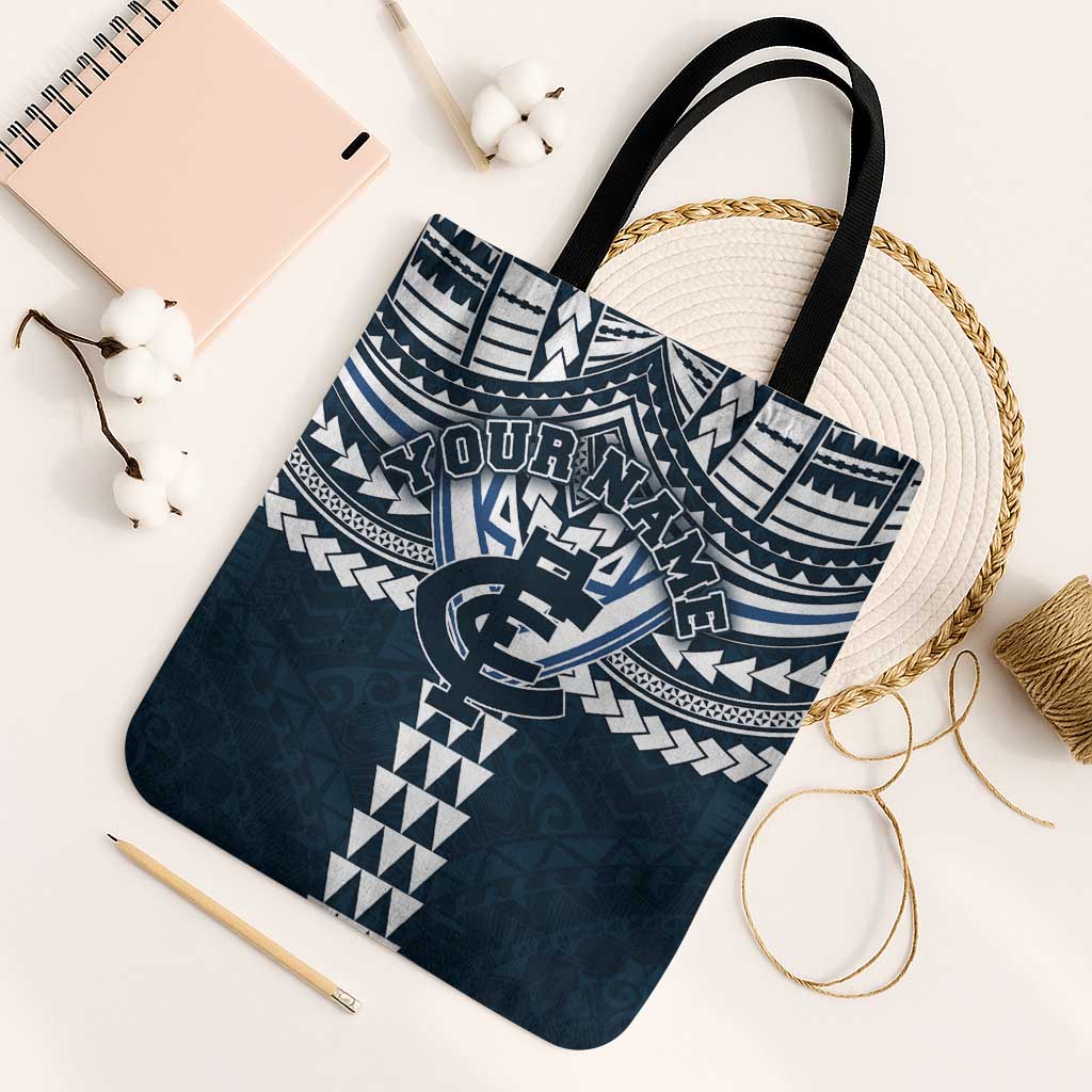Personalized Carlton Blues Tote Bag Polynesian Tribal Pattern Heritage Football