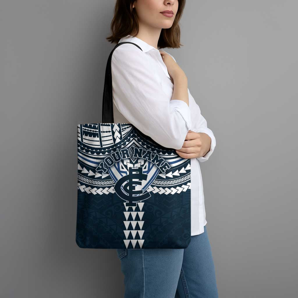 Personalized Carlton Blues Tote Bag Polynesian Tribal Pattern Heritage Football