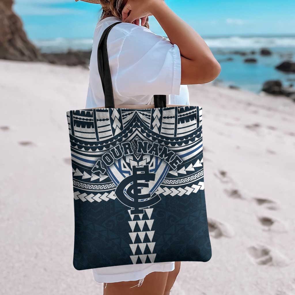 Personalized Carlton Blues Tote Bag Polynesian Tribal Pattern Heritage Football