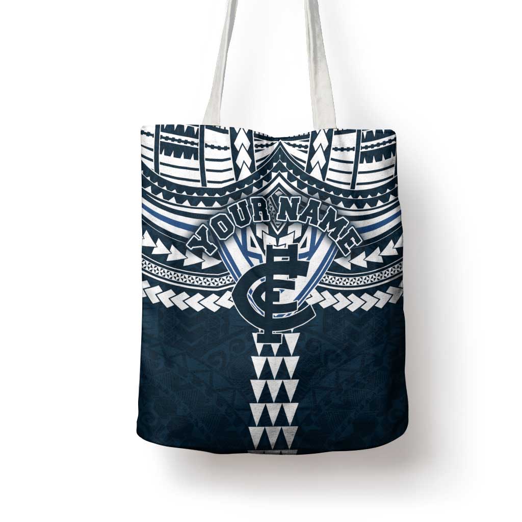 Personalized Carlton Blues Tote Bag Polynesian Tribal Pattern Heritage Football