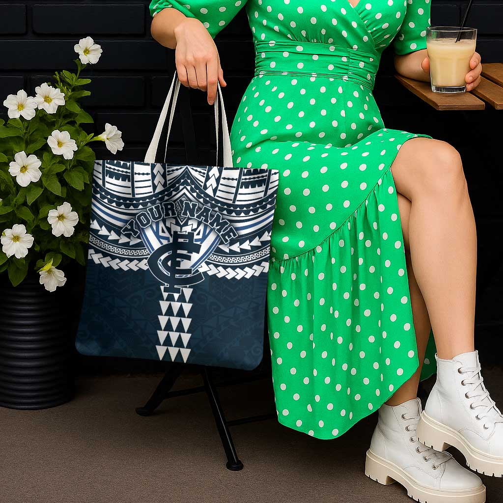 Personalized Carlton Blues Tote Bag Polynesian Tribal Pattern Heritage Football