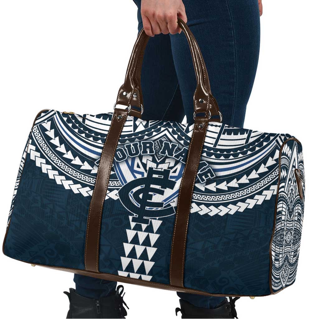 Personalized Carlton Blues Travel Bag Polynesian Tribal Pattern Heritage Football
