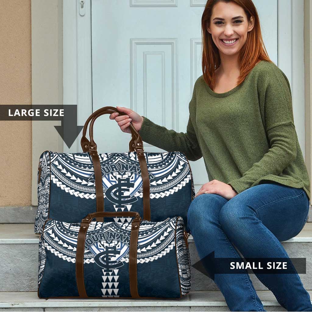 Personalized Carlton Blues Travel Bag Polynesian Tribal Pattern Heritage Football