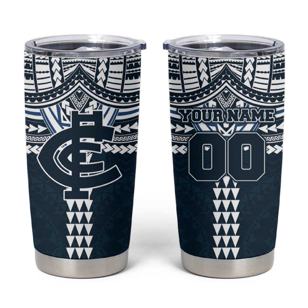 Personalized Carlton Blues Tumbler Cup Polynesian Tribal Pattern Heritage Football