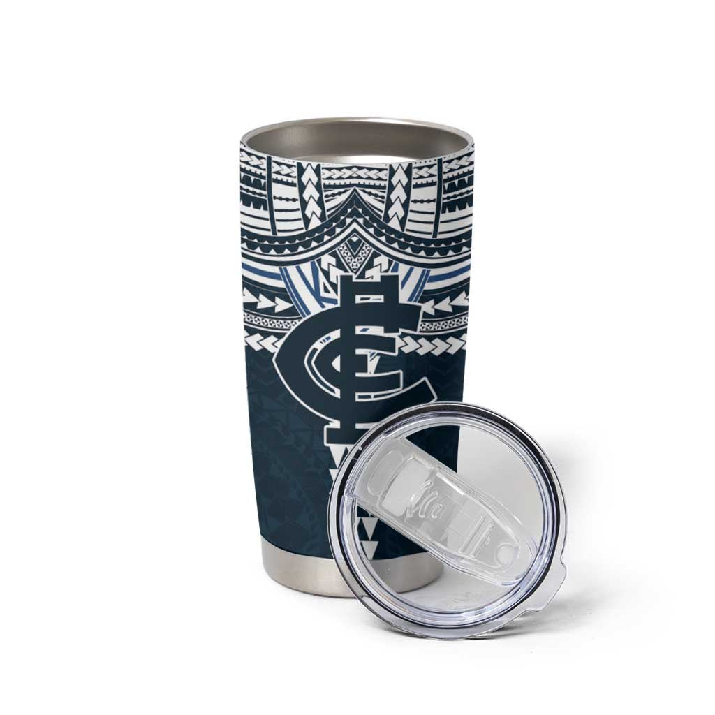 Personalized Carlton Blues Tumbler Cup Polynesian Tribal Pattern Heritage Football