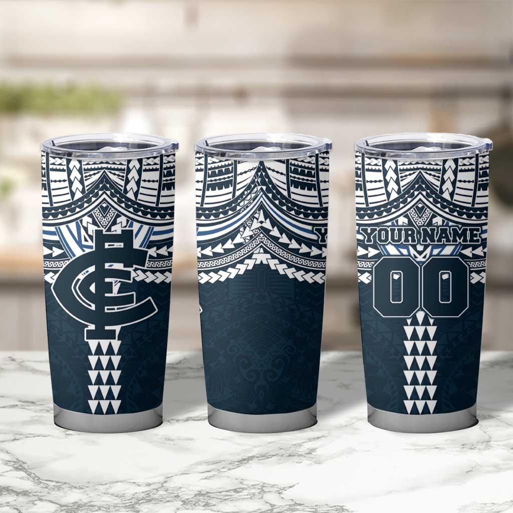 Personalized Carlton Blues Tumbler Cup Polynesian Tribal Pattern Heritage Football