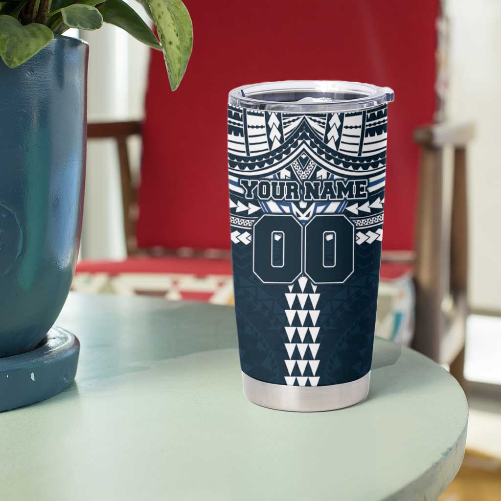 Personalized Carlton Blues Tumbler Cup Polynesian Tribal Pattern Heritage Football