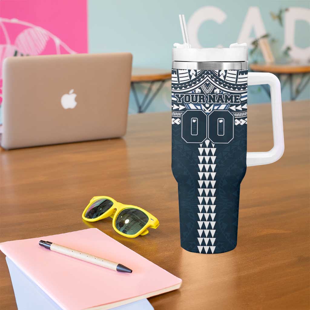 Personalized Carlton Blues Tumbler With Handle Polynesian Tribal Pattern Heritage Football