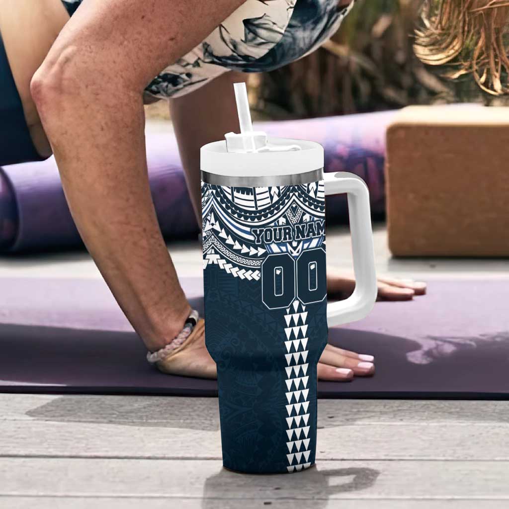 Personalized Carlton Blues Tumbler With Handle Polynesian Tribal Pattern Heritage Football