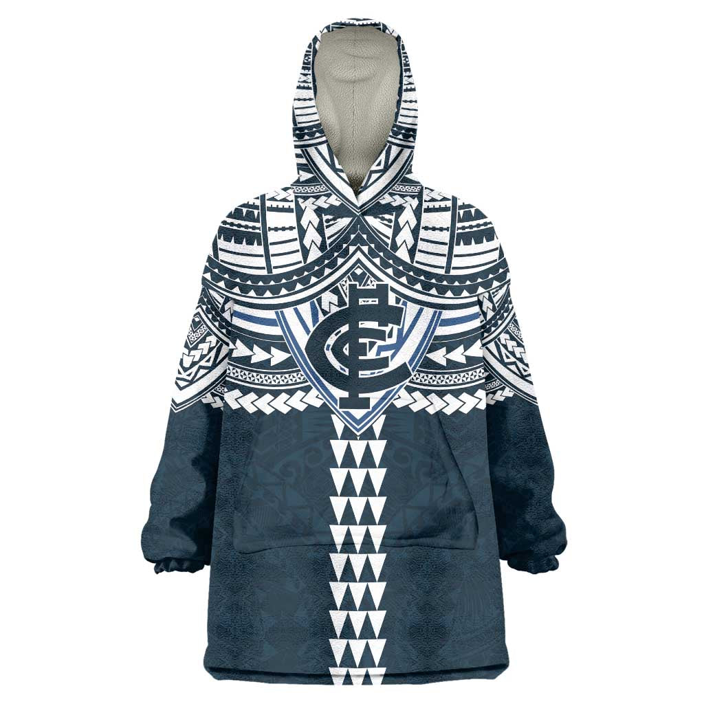 Personalized Carlton Blues Wearable Blanket Hoodie Polynesian Tribal Pattern Heritage Football