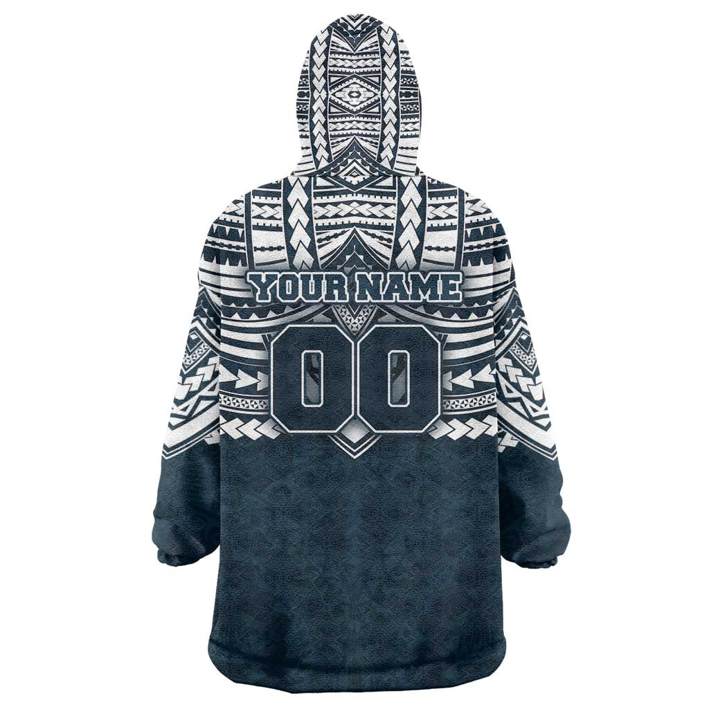 Personalized Carlton Blues Wearable Blanket Hoodie Polynesian Tribal Pattern Heritage Football