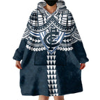 Personalized Carlton Blues Wearable Blanket Hoodie Polynesian Tribal Pattern Heritage Football