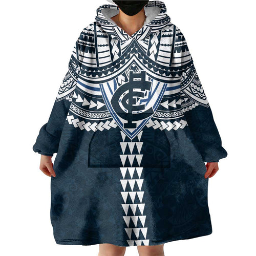 Personalized Carlton Blues Wearable Blanket Hoodie Polynesian Tribal Pattern Heritage Football