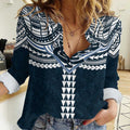 Personalized Carlton Blues Women Casual Shirt Polynesian Tribal Pattern Heritage Football