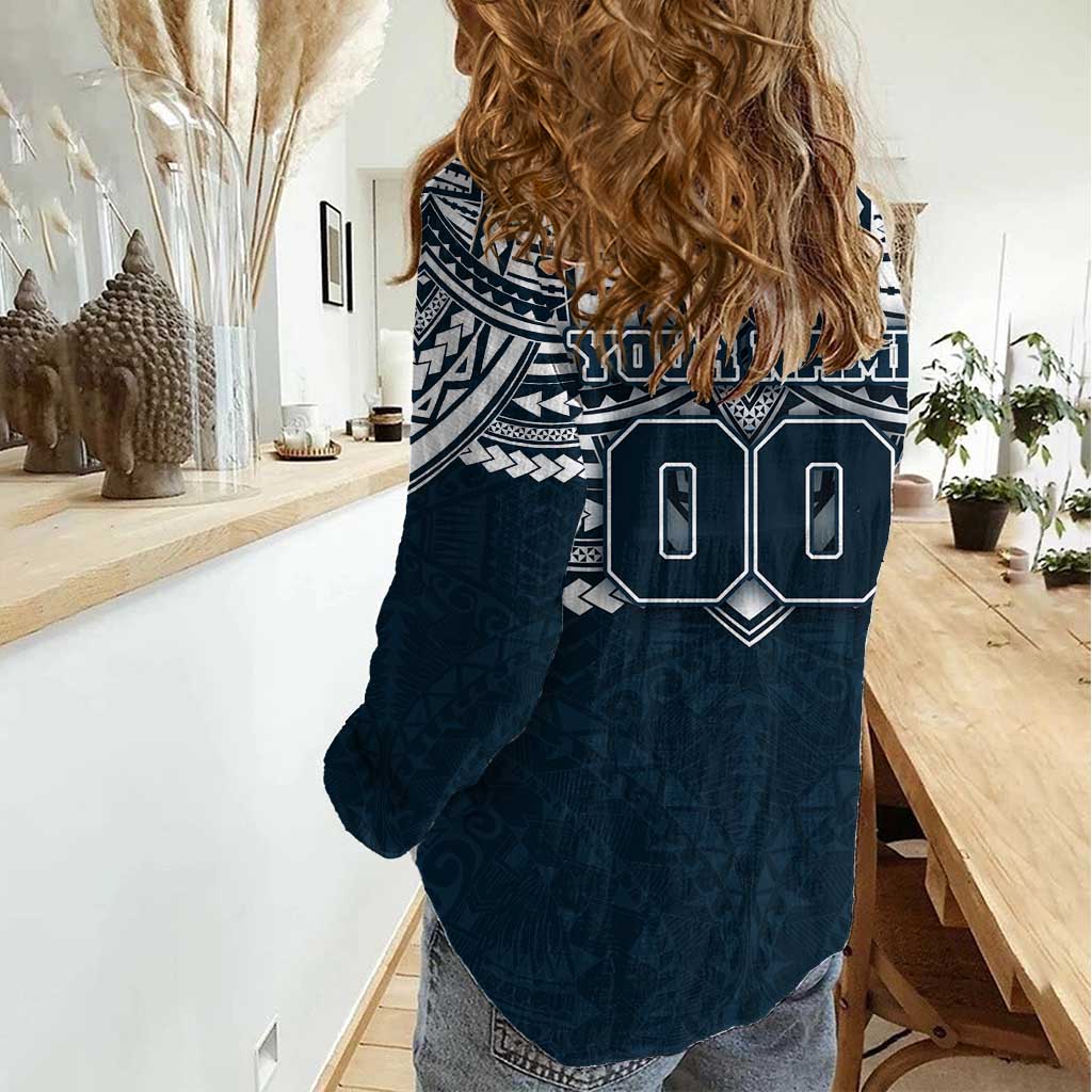 Personalized Carlton Blues Women Casual Shirt Polynesian Tribal Pattern Heritage Football