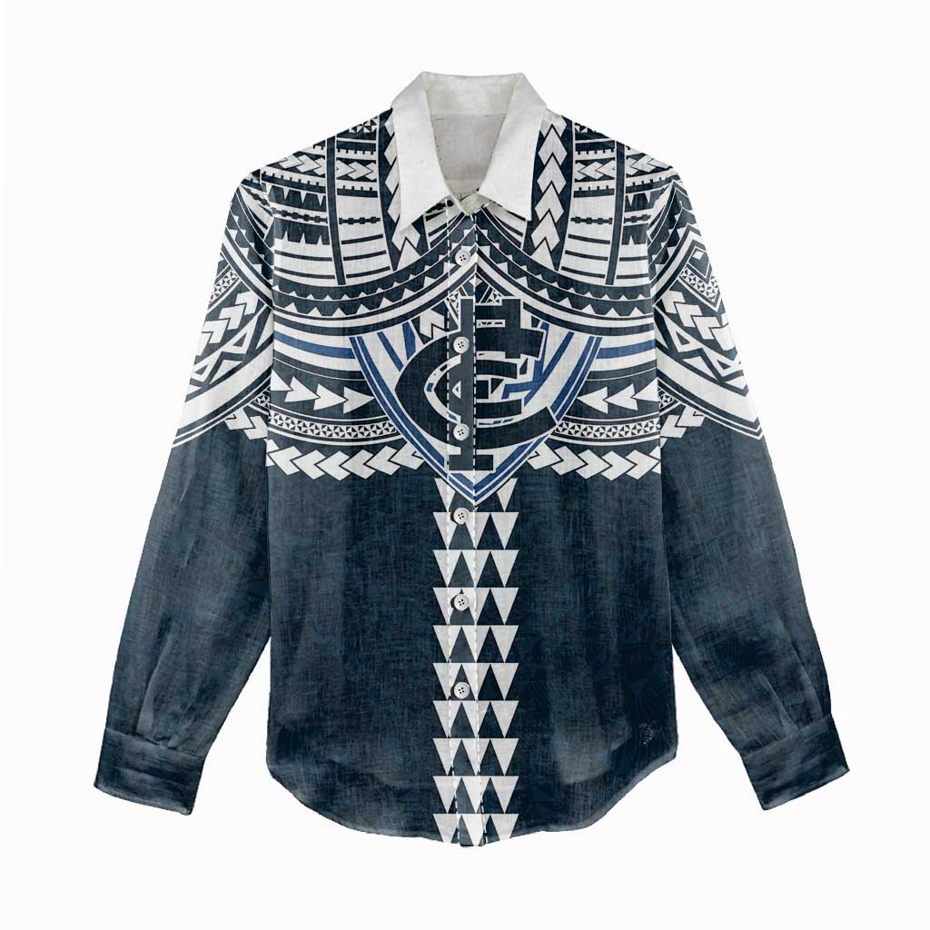 Personalized Carlton Blues Women Casual Shirt Polynesian Tribal Pattern Heritage Football