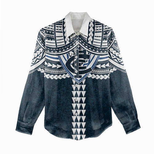 Personalized Carlton Blues Women Casual Shirt Polynesian Tribal Pattern Heritage Football