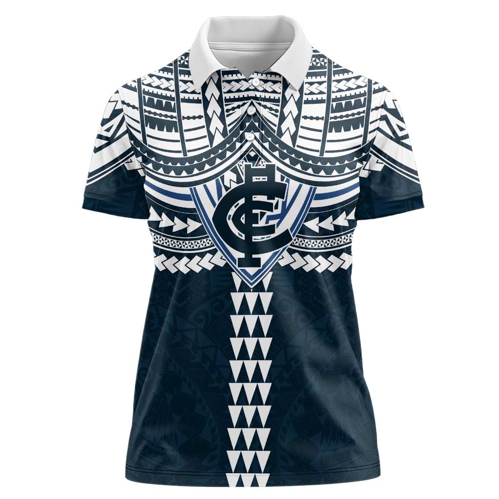 Personalized Carlton Blues Women Polo Shirt Polynesian Tribal Pattern Heritage Football