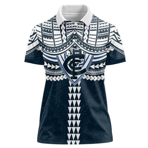 Personalized Carlton Blues Women Polo Shirt Polynesian Tribal Pattern Heritage Football