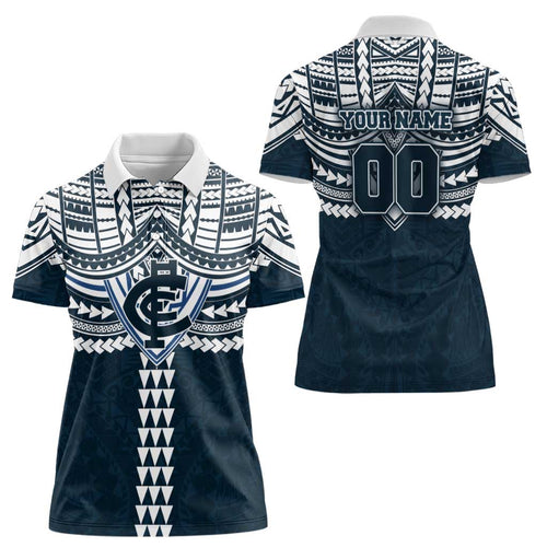 Personalized Carlton Blues Women Polo Shirt Polynesian Tribal Pattern Heritage Football