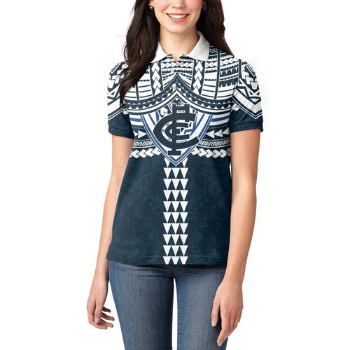 Personalized Carlton Blues Women Polo Shirt Polynesian Tribal Pattern Heritage Football