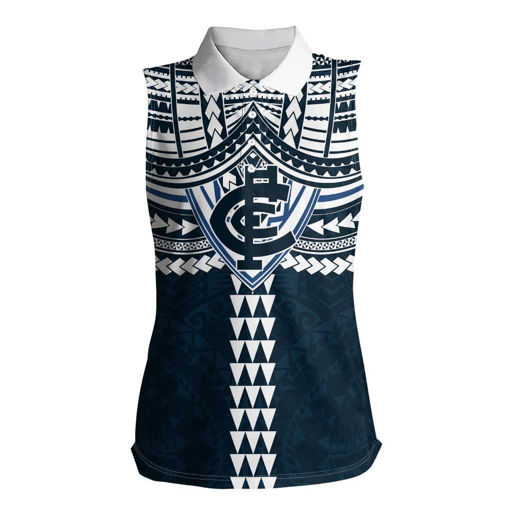 Personalized Carlton Blues Women Sleeveless Polo Shirt Polynesian Tribal Pattern Heritage Football