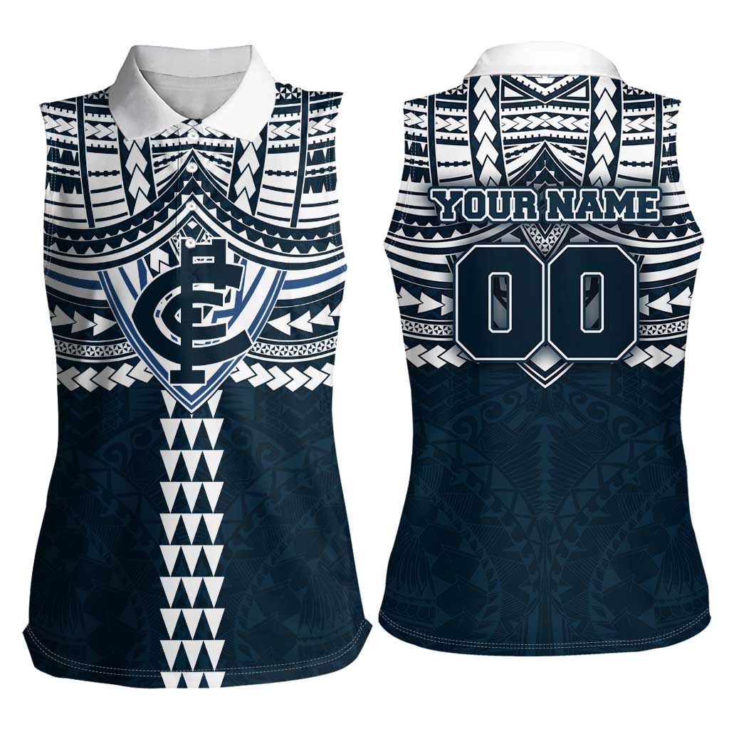 Personalized Carlton Blues Women Sleeveless Polo Shirt Polynesian Tribal Pattern Heritage Football