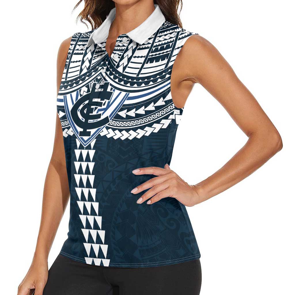 Personalized Carlton Blues Women Sleeveless Polo Shirt Polynesian Tribal Pattern Heritage Football