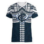 Personalized Carlton Blues Women V-Neck T-Shirt Polynesian Tribal Pattern Heritage Football