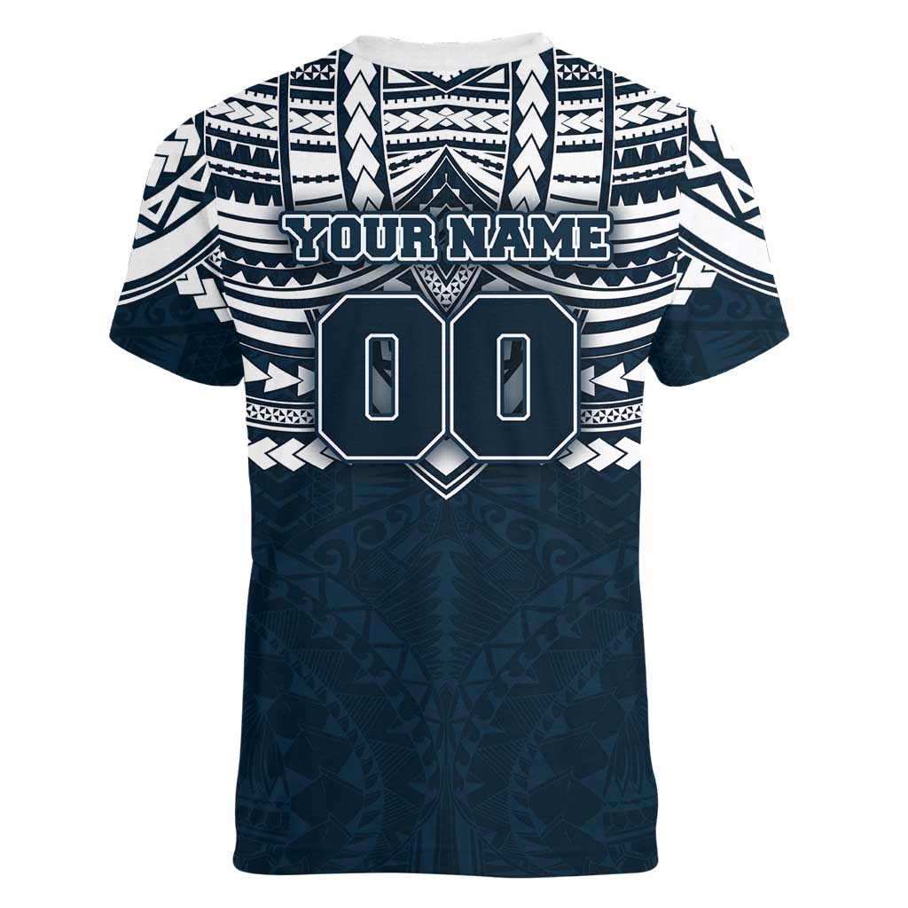 Personalized Carlton Blues Women V-Neck T-Shirt Polynesian Tribal Pattern Heritage Football
