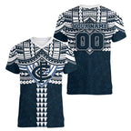 Personalized Carlton Blues Women V-Neck T-Shirt Polynesian Tribal Pattern Heritage Football