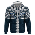 Personalized Carlton Blues Zip Hoodie Polynesian Tribal Pattern Heritage Football
