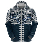 Personalized Carlton Blues Zip Hoodie Polynesian Tribal Pattern Heritage Football
