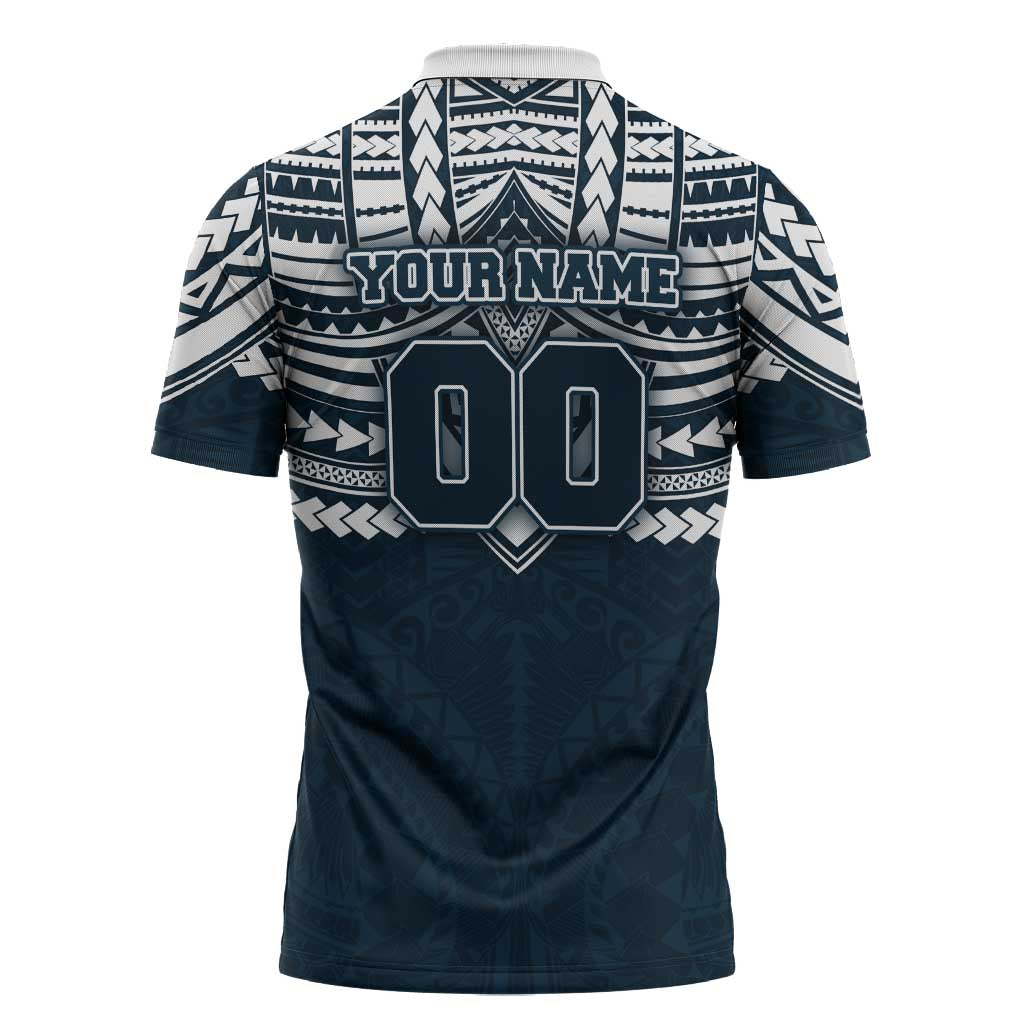 Personalized Carlton Blues Zipper Polo Shirt Polynesian Tribal Pattern Heritage Football