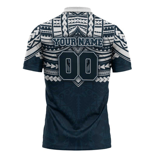 Personalized Carlton Blues Zipper Polo Shirt Polynesian Tribal Pattern Heritage Football