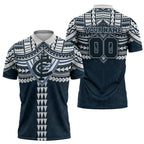 Personalized Carlton Blues Zipper Polo Shirt Polynesian Tribal Pattern Heritage Football