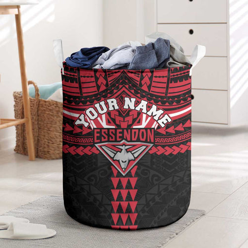 Personalized Essendon Bombers Laundry Basket Polynesian Tribal Pattern Heritage Football